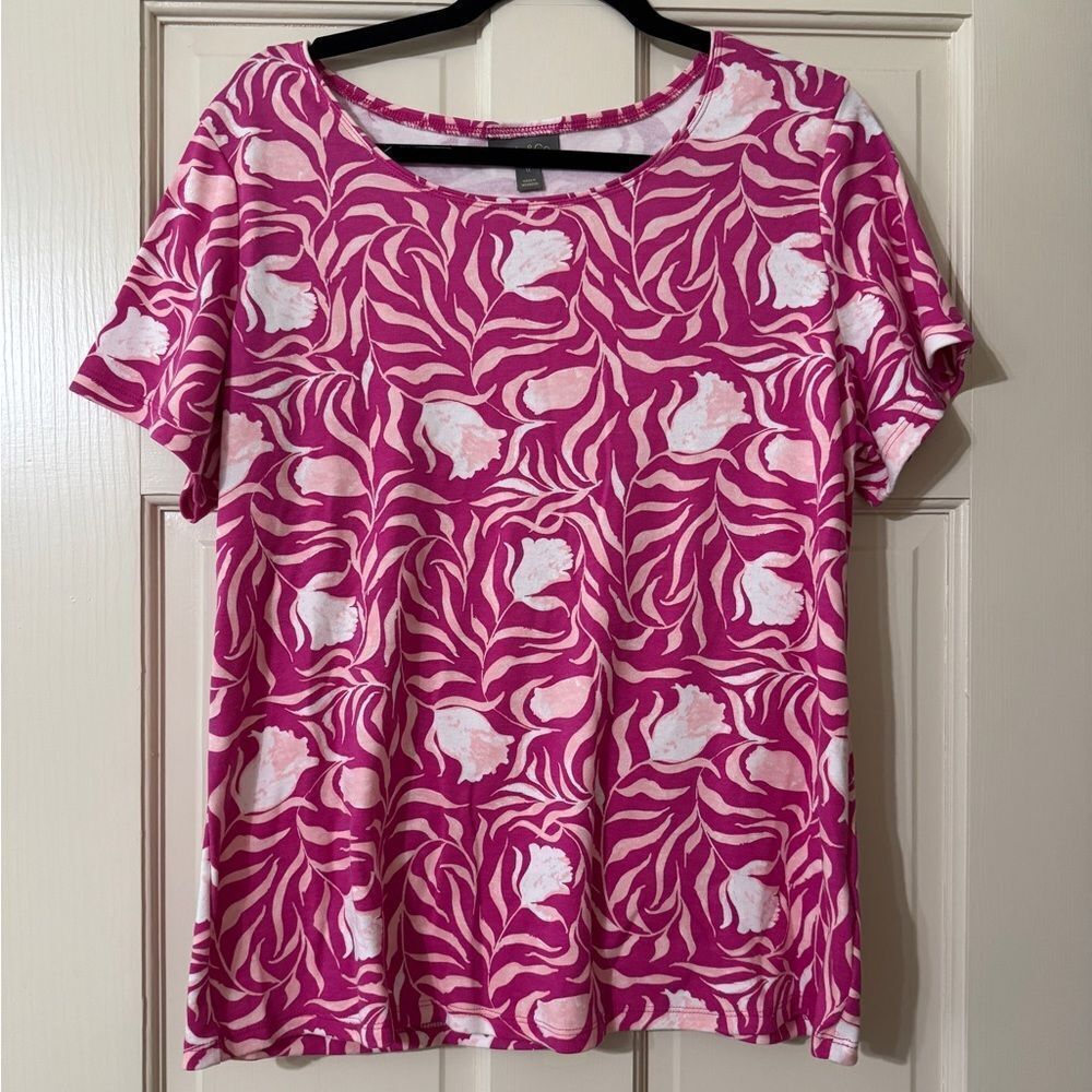 Women’s Style & Co Pink and White Patterned Women's Top XL